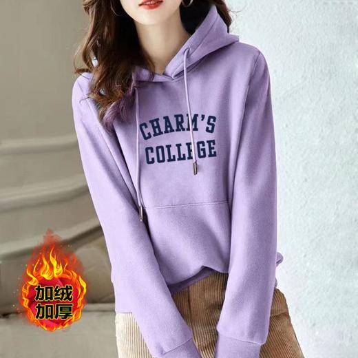 连帽加绒棉质卫衣运动宽松休闲时尚印花秋冬外套上衣女潮正肩多色 商品图0