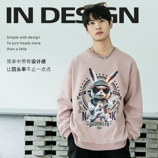 圆领厚款卫衣动物印花音乐兔男女情侣款潮牌上衣宽松套头时尚卫衣SZ2742 商品图1
