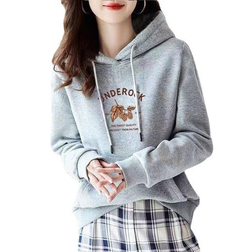 连帽加绒多色棉质卫衣宽松休闲运动时尚印花外套上衣女潮秋冬新款 商品图4