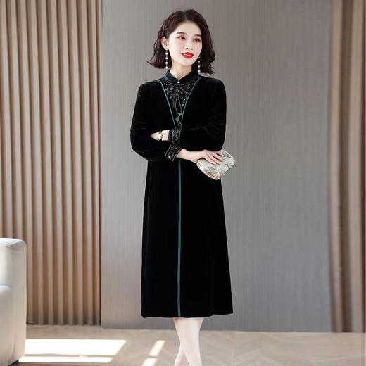 A8868真丝绒连衣裙新款高端打底内搭2023妈妈丝绒春秋冬 商品图1