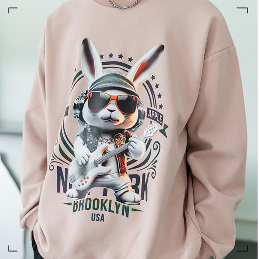 圆领厚款卫衣动物印花音乐兔男女情侣款潮牌上衣宽松套头时尚卫衣SZ2742 商品图2