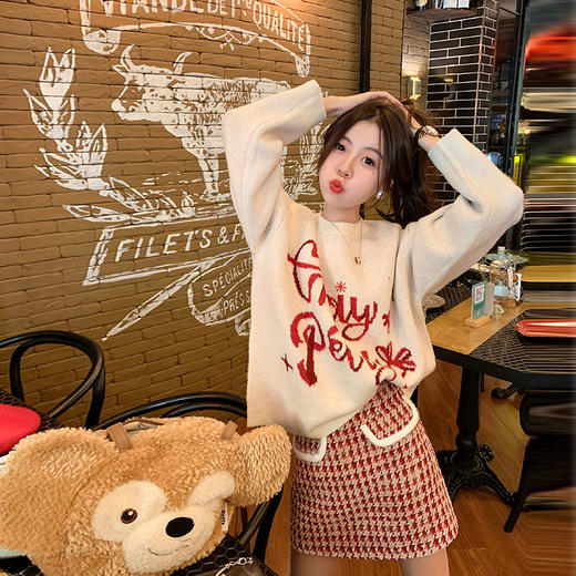 <曾小咸推荐>【圣诞情书】白色字母毛衣+红格半裙 商品图2