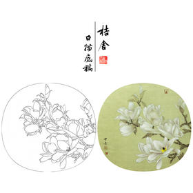【大彩图】龚雪青工笔画白描底稿小品《玉兰花》临摹勾线花鸟线稿XQ13