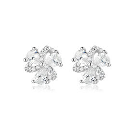 KADER卡蒂罗 三叶花 S925银 爱心花瓣造型设计耳饰 女款 精致闪耀 浪漫灵动款配饰甜美礼物送女生