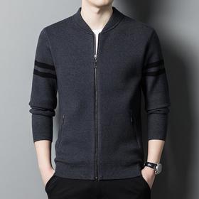长袖针织开衫男士秋冬季新款韩版潮流休闲百搭立领拉链外套上衣男