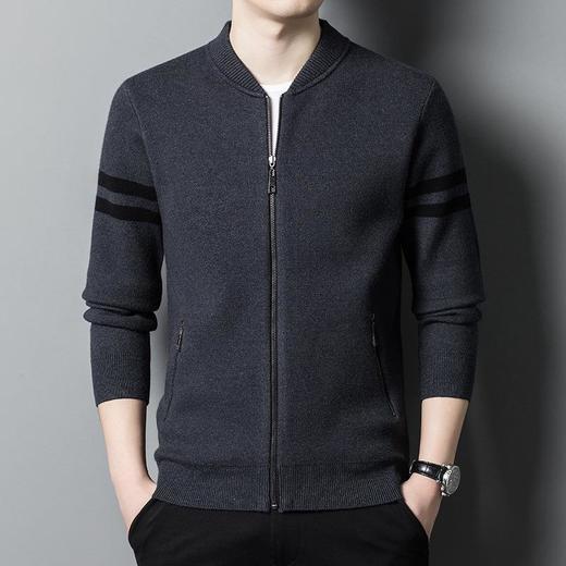 长袖针织开衫男士秋冬季新款韩版潮流休闲百搭立领拉链外套上衣男 商品图0