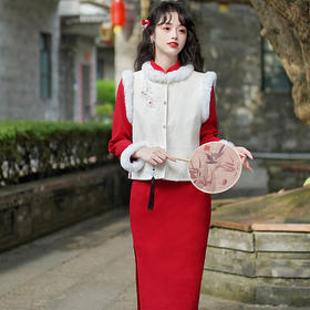 冬季提花加绒旗袍，改良中式复古国风马甲日常休闲旗袍HYM-23533