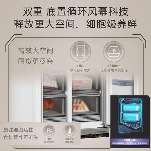 卡萨帝（Casarte）501升设计师系列原创平嵌十字对开四开门超薄嵌入式电冰箱一级能效家用双底置循环风幕 【云岩白】 商品图1