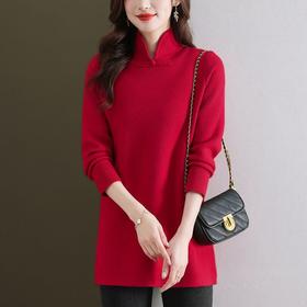 冬季新款，国风立领一体绒纯色保暖加厚毛衣套头针织打底衫CC-103-89859