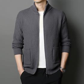 长袖针织开衫秋冬季新款简约立领拉链休闲毛衣百搭外套男