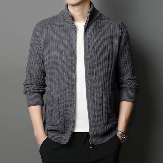 长袖针织开衫秋冬季新款简约立领拉链休闲毛衣百搭外套男 商品图0
