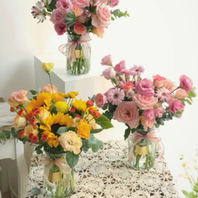 瓶插花---橙粉色系