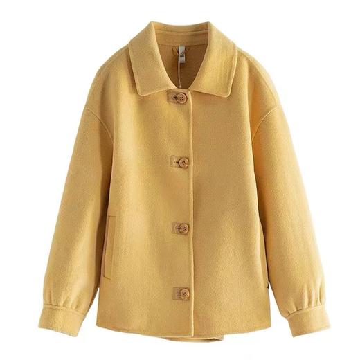 D6096        纯色气质通勤翻领单排扣双面羊绒大衣短款外套 商品图0