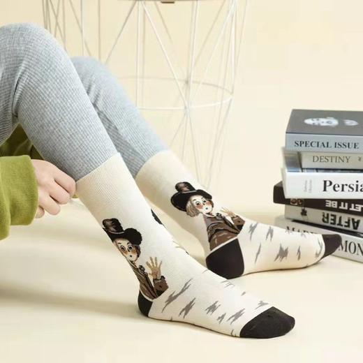 卡通高筒蒙娜丽莎袜子男女个性彩色创意袜子女韩版文艺中筒袜 商品图2