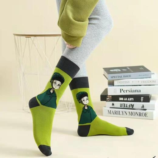 卡通高筒蒙娜丽莎袜子男女个性彩色创意袜子女韩版文艺中筒袜 商品图6