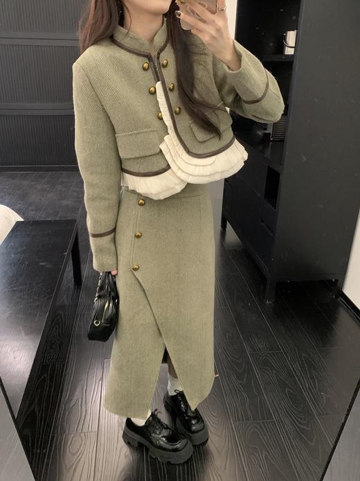 秋冬【小香风设计感拼接外套】中长款开叉半身裙+小香风外套 两件单品 商品图6