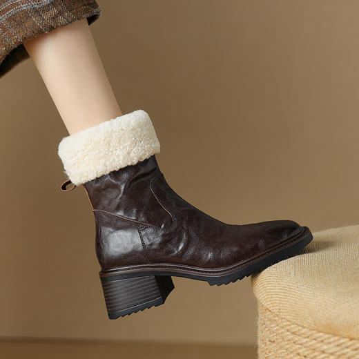 爆款百搭，头层手抓羊皮+羊羔毛短靴NJMK-K801 商品图0