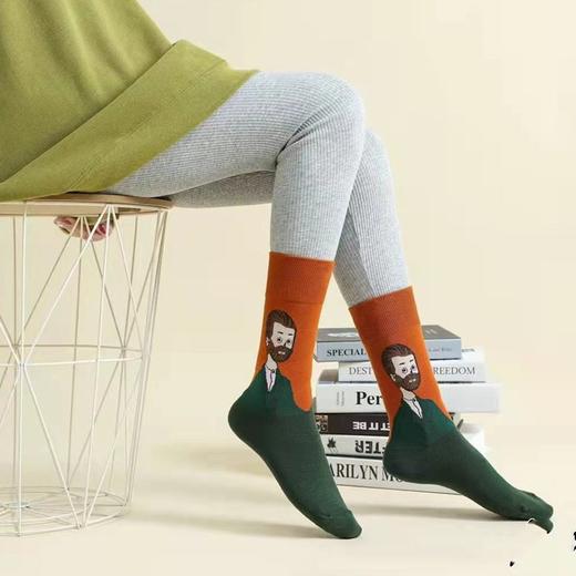 卡通高筒蒙娜丽莎袜子男女个性彩色创意袜子女韩版文艺中筒袜 商品图5