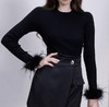 袖口可拆鸵鸟毛黑色圆领针织毛衫羊毛打底衣 商品缩略图0