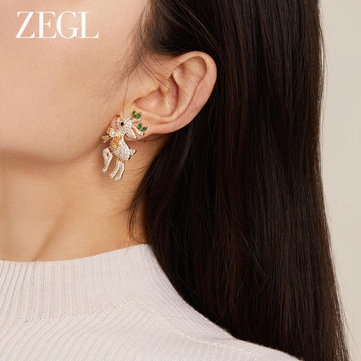 ZEGL圣诞系列小麋鹿耳环女新年人造珍珠耳钉小众925银针秋冬耳饰 商品图2