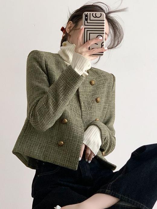 秋冬【复古小香风粗花呢外套】小个子法式短款上衣 氛围感 商品图0