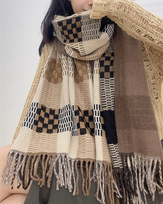 美拉德围巾女2023新款秋冬季韩版百搭格子披肩两用保暖高级感围脖PS20832 商品图5