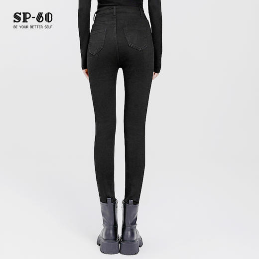 SP68一粒扣黑色加绒小脚牛仔裤K-NZ406 商品图4