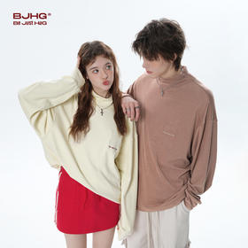 BJHG不计后果 秋冬美式复古德绒长袖T恤男潮牌小众高领情侣打底衫