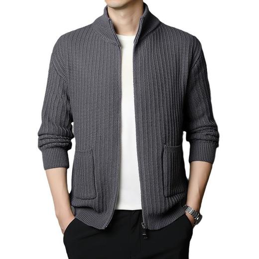 长袖针织开衫秋冬季新款简约立领拉链休闲毛衣百搭外套男 商品图4