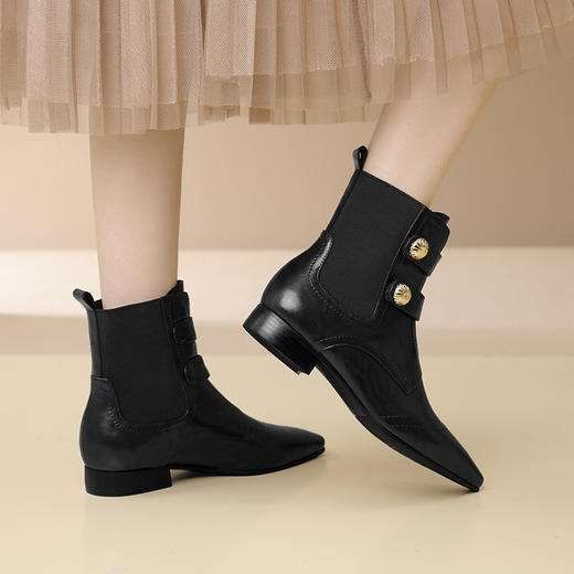 时尚个性，加绒保暖尖头真皮拼接低跟短靴XL794 商品图4