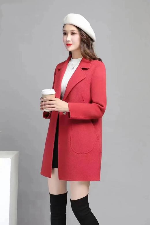 D6093       简约气质高端百搭中长款双面羊绒大衣外套 商品图0