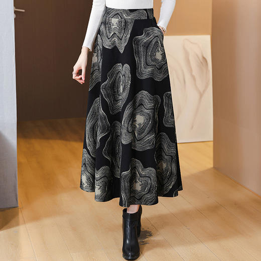 MZ 12436加厚半身裙气质大摆裙高腰显瘦a字伞裙 商品图1