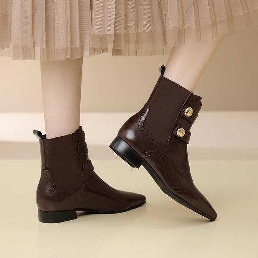 时尚个性，加绒保暖尖头真皮拼接低跟短靴XL794 商品图9