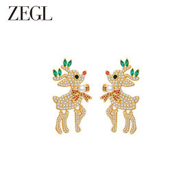 ZEGL圣诞系列小麋鹿耳环女新年人造珍珠耳钉小众925银针秋冬耳饰