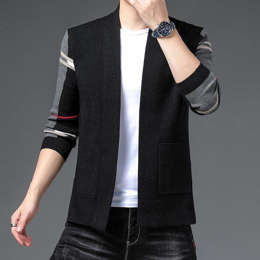 秋冬季男士长袖格子针织开衫外套冬季保暖上衣服 商品图3