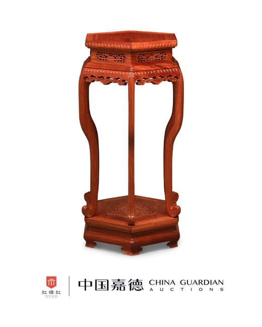 红桥红  家具严选  缅甸花梨（大果紫檀）  【故宫款六足如意带托尼 花架】 商品图0
