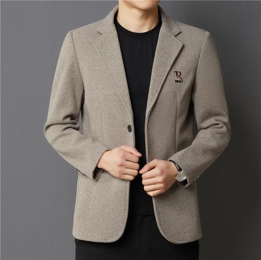 秋冬季男士翻领休闲西服中年字母刺绣宽松爸爸装商务西装 商品图3
