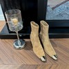 BEQUEENSTORY配饰 复古羊皮拼接尖头亮面粗跟6cm法式靴时尚靴子 商品缩略图2