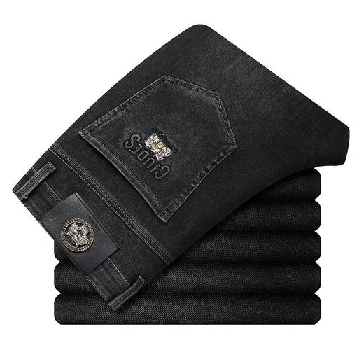 牛仔裤男士秋冬季新款加厚虎头刺绣潮流简约百搭弹力直筒休闲长裤 商品图4