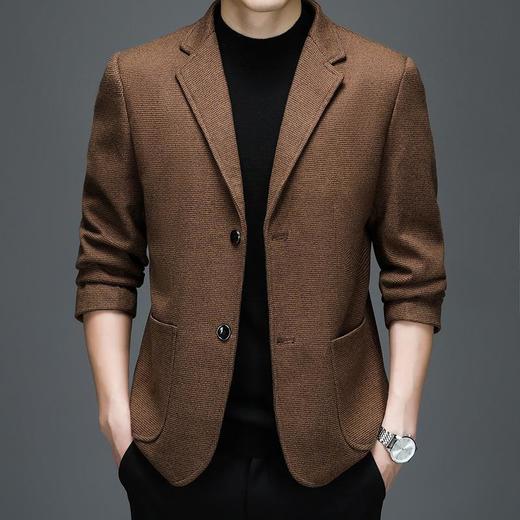 春秋季男士外套修身纯色西服中年商务休闲西装 商品图2