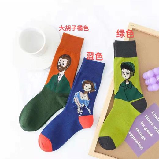 卡通高筒蒙娜丽莎袜子男女个性彩色创意袜子女韩版文艺中筒袜 商品图8