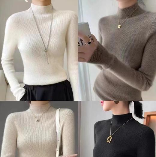 【à perles】厚款半高领，堆堆领无缝一体羊绒衫 弹力大修身不紧身【现货】 商品图9