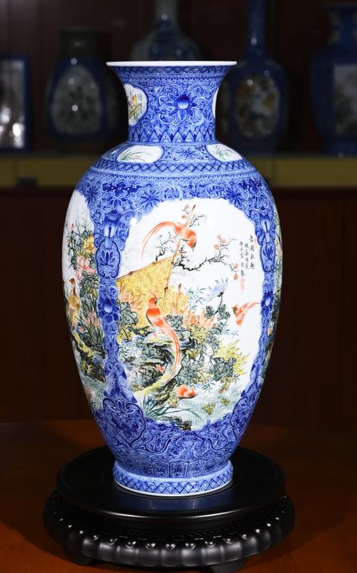 釉中彩开光花鸟发口瓶 商品图0