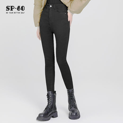 SP68一粒扣黑色加绒小脚牛仔裤K-NZ406 商品图2