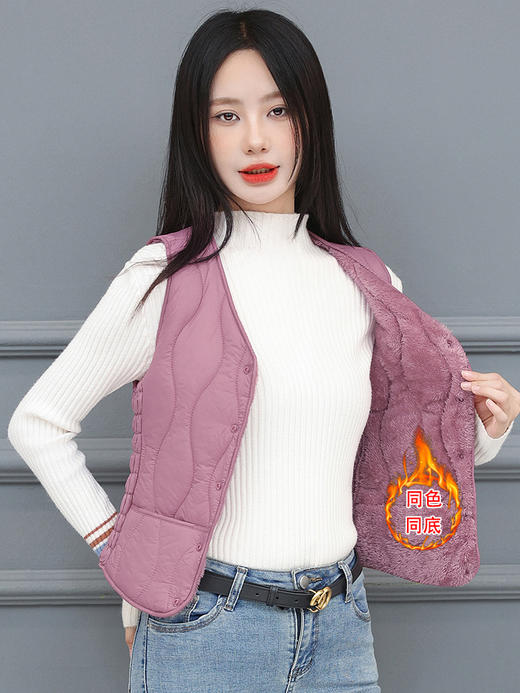 女士2024秋冬新款防寒保暖棉马甲纯色加绒加厚中老年贴身内穿背心 商品图4