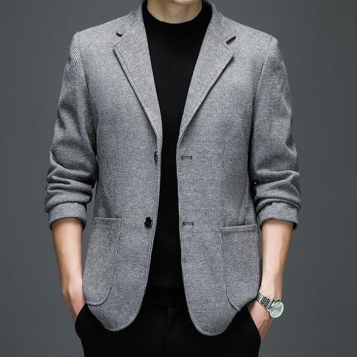 春秋季男士外套修身纯色西服中年商务休闲西装 商品图0
