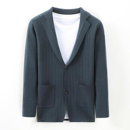 春秋季男士竖条长袖休闲西装领毛呢开衫外套男装西服上衣 商品图4