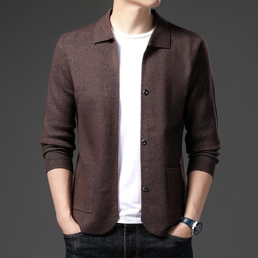 秋冬季中青年男士翻领宽松长袖针织衫纽扣开衫外套 商品图2