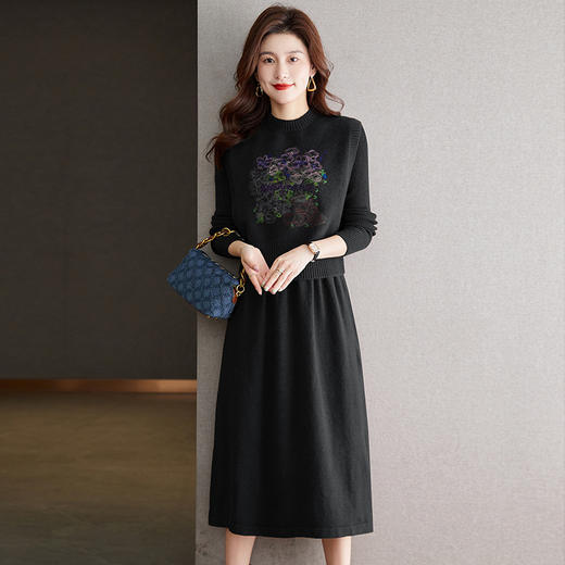 秋冬新款，刺绣针织背心连衣裙真两件套女装气质毛衣裙套装裙CC-22-2309 商品图1