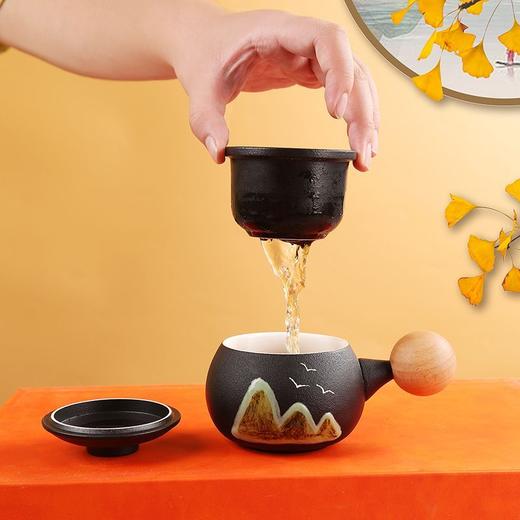 中式手绘青山杯创意高颜值马克杯茶水分离带盖家用陶瓷杯礼品定制 商品图5